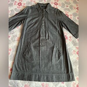 NOW Charcoal Gray Blue Denim Cotton Collared Shirt Dress Snap-Up Women’s 14 AUS